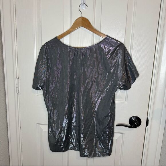 Anthropologie Velvet By Graham & Spencer Silver Sparkle Bling Blouse Sz M Chic - Picture 4 of 7